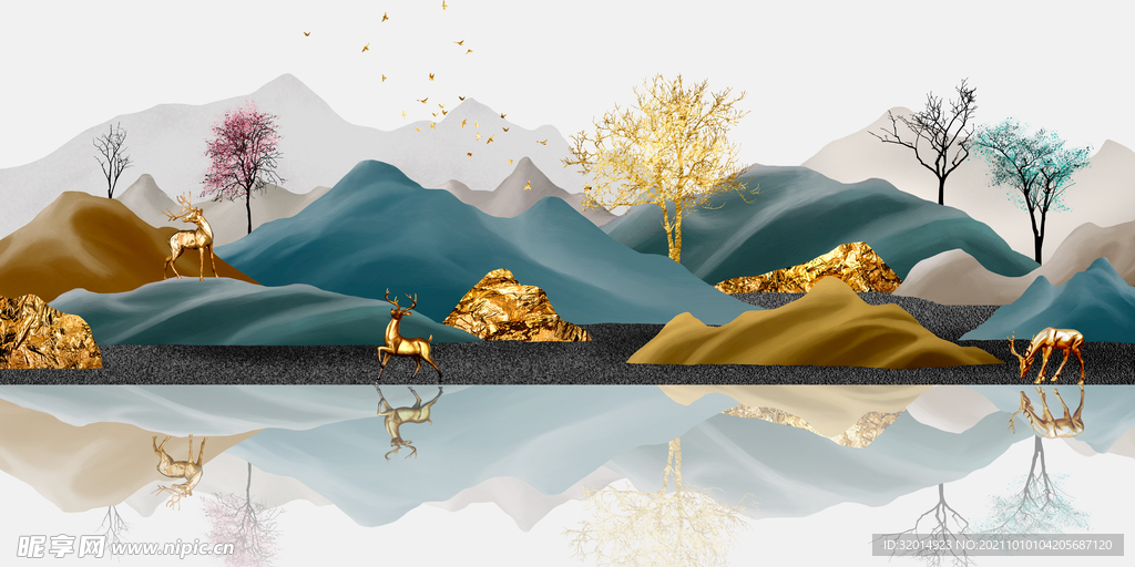 意境山水金色山水装饰画