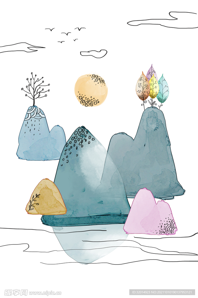 手绘山水装饰画