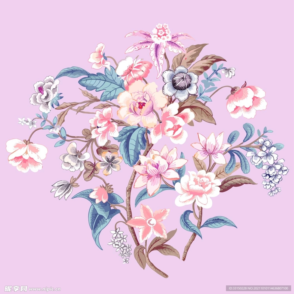 数码印花水彩花抽象花卉水彩花
