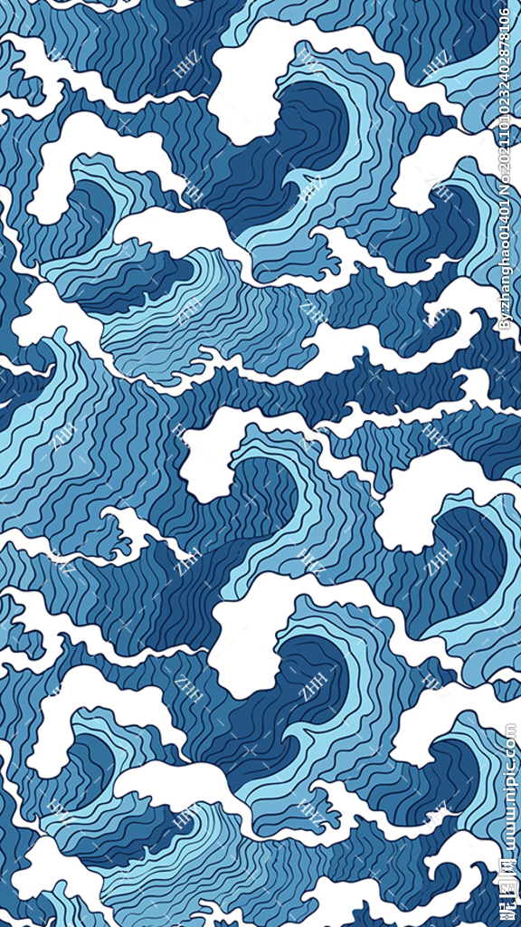 蓝色手绘海浪背景纹理