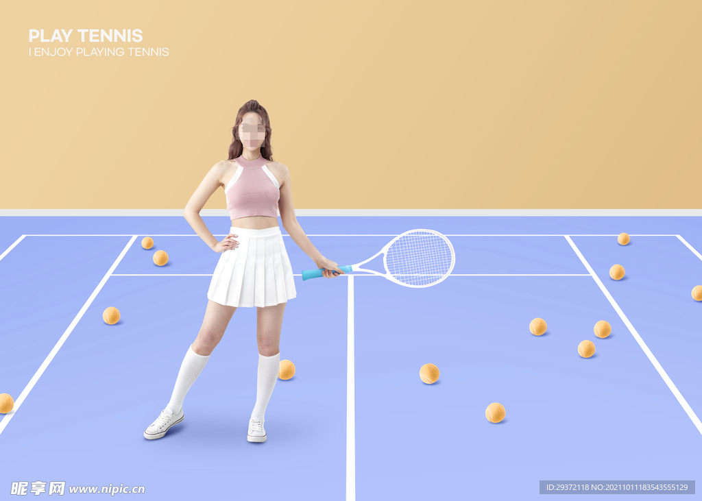 创意清新网球美女动体育海报背景
