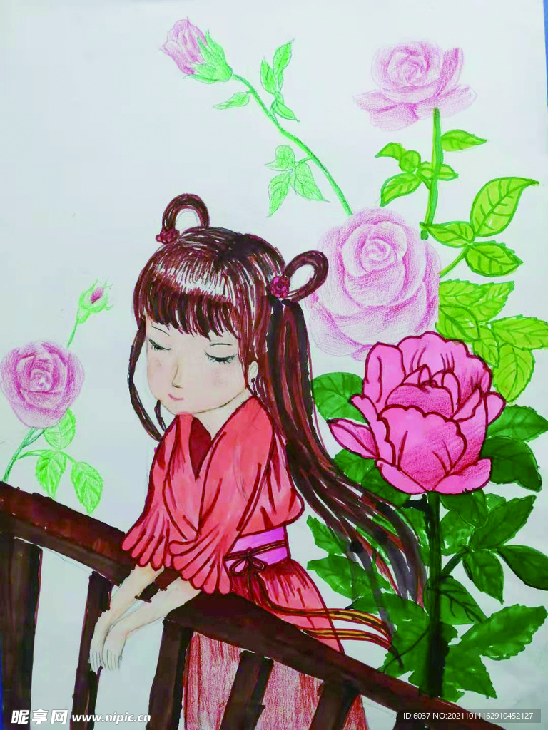 看月季的女孩