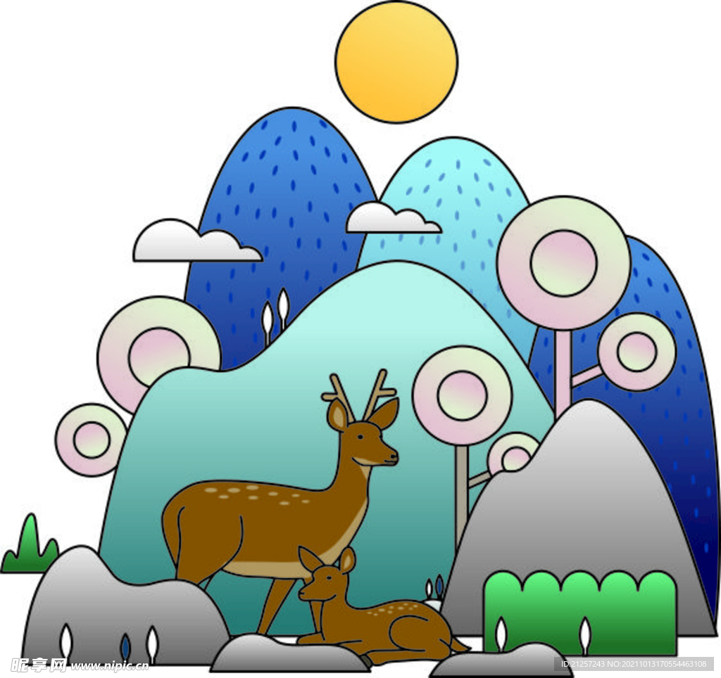 鹿插画山水包装设计卡通