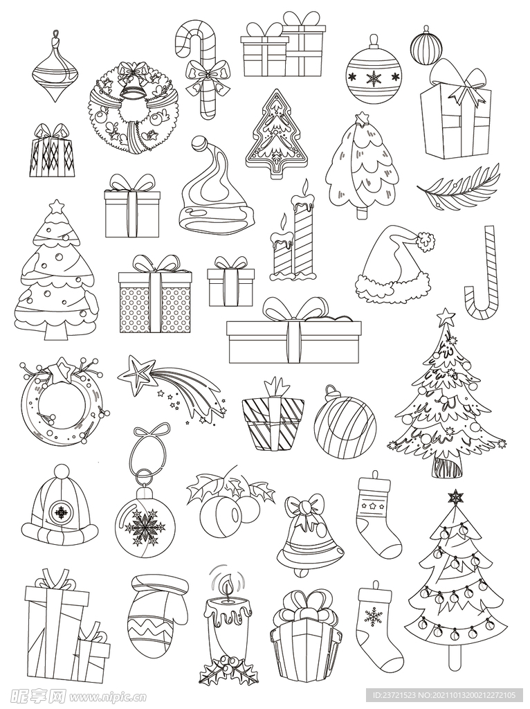 手绘素描外国节日圣诞节装饰图案