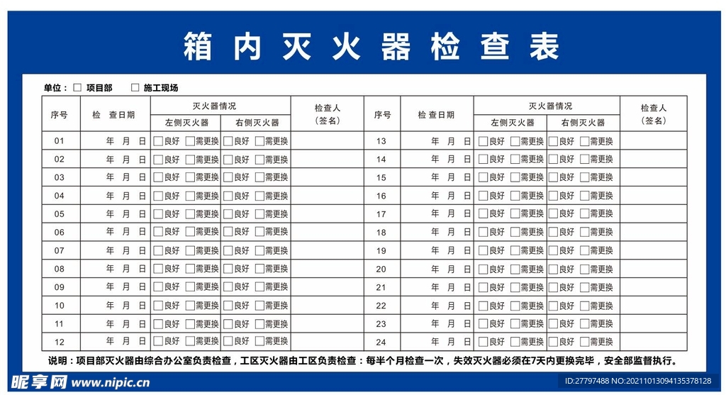 箱内灭火器检查表