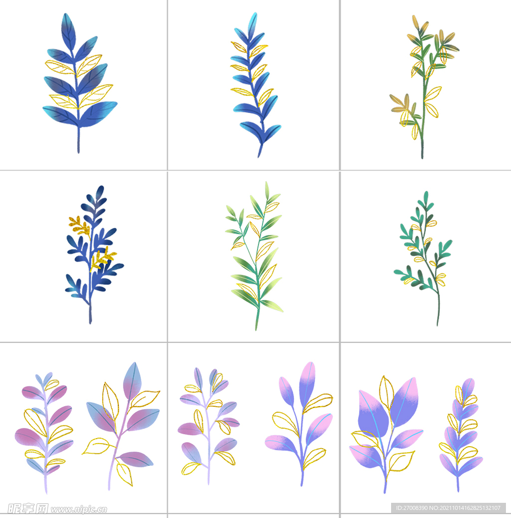 手绘花卉枝叶