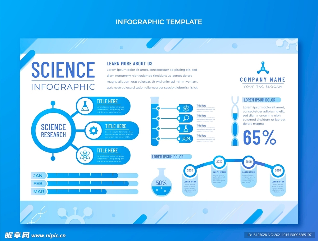 梯度科学信息图表模板矢量
