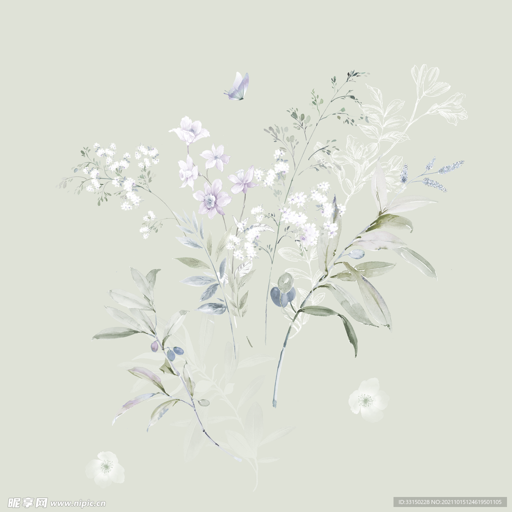 数码印花水彩花抽象花卉水彩花