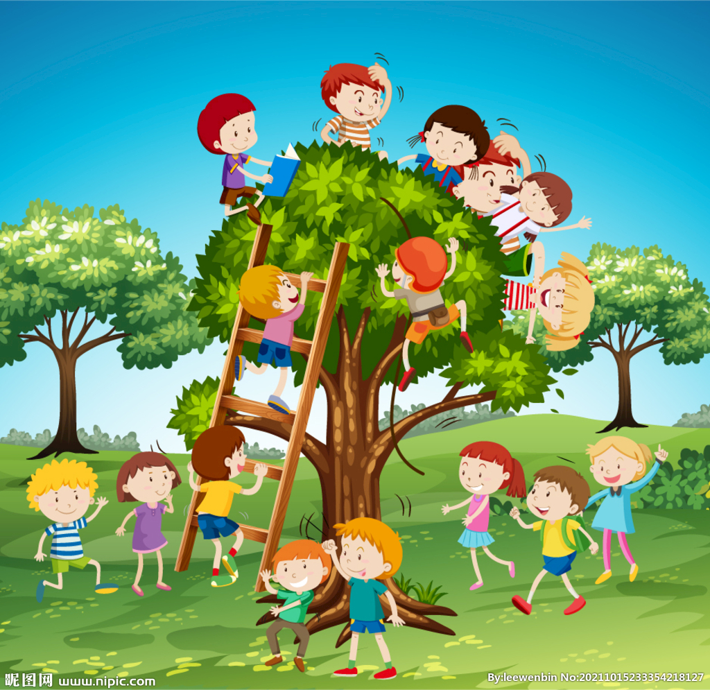卡通儿童 小孩爬树玩耍
