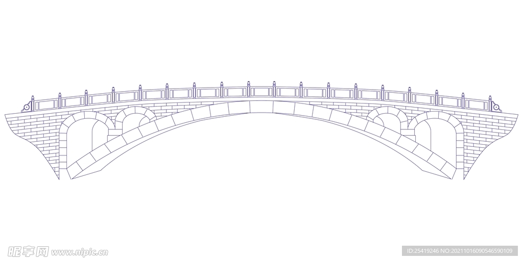 赵州桥手绘线稿图勾线