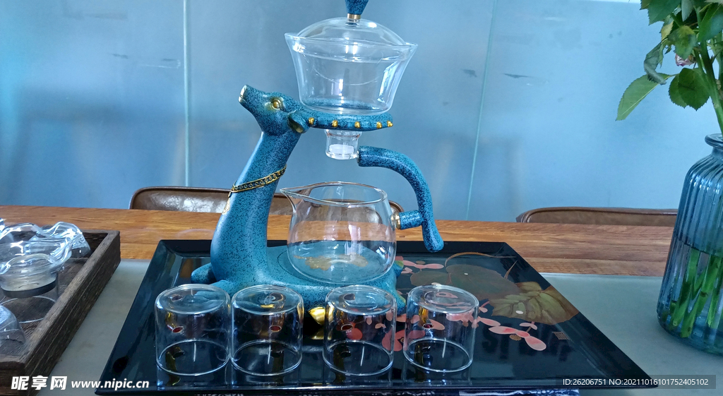 蓝色麋鹿茶壶茶杯茶具可爱造型