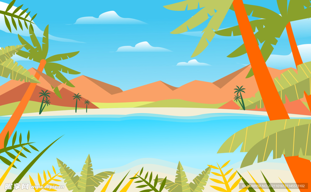 海滩热带插画背景图片