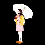 打着伞的卡通女孩