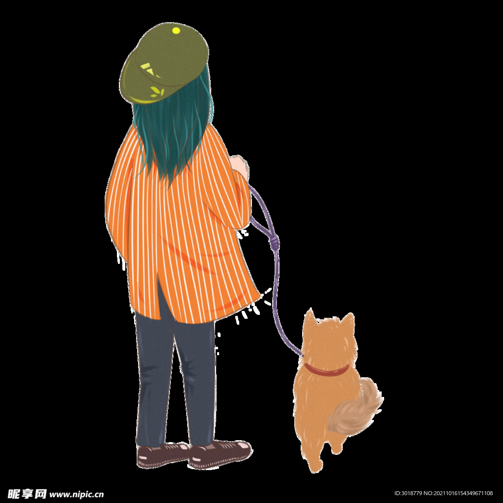 一个人牵着一只吉娃娃狗散步插画图片素材_ID:394144900-Veer图库