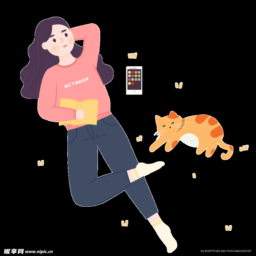 手绘躺着的女生