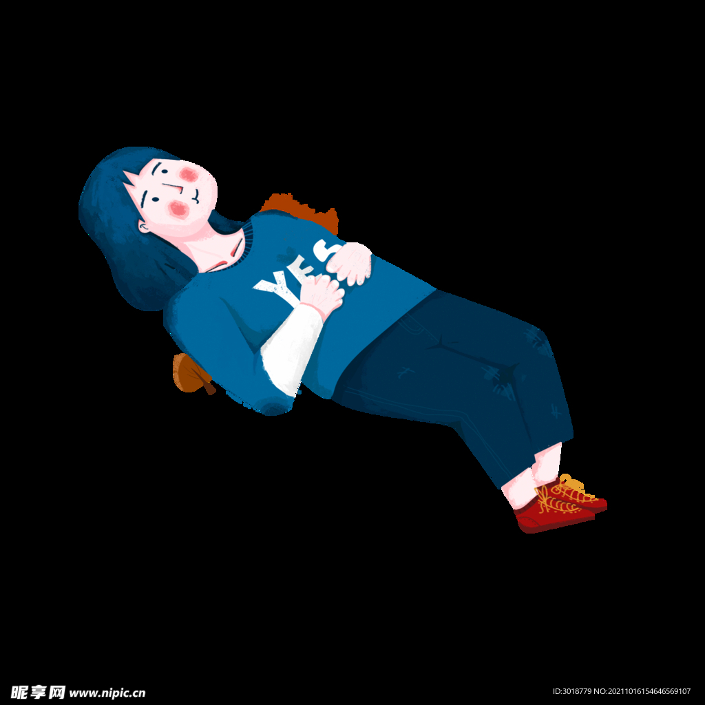 躺着休闲的蓝衣女子