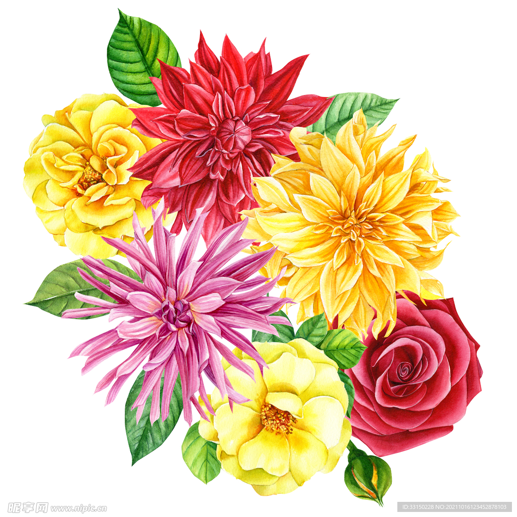 数码印花水彩花抽象花卉水彩花