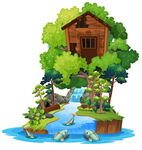 卡通瀑布 树屋 景观素材