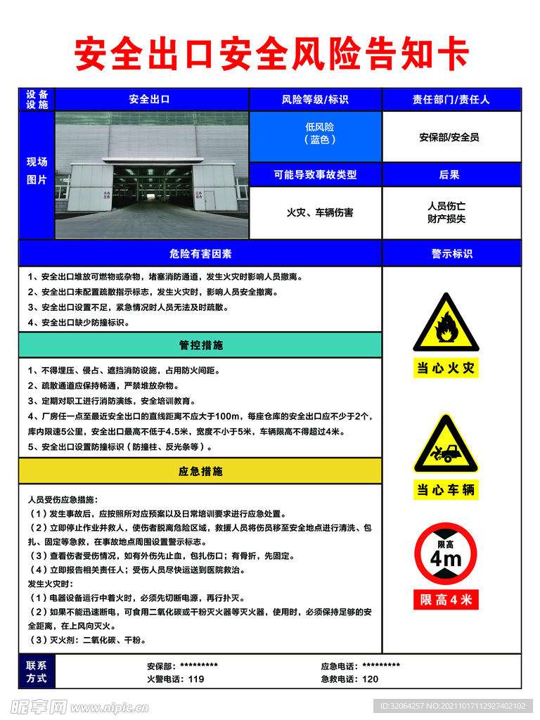 安全出口安全风险告知卡