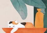 猫咪手绘插画装饰画