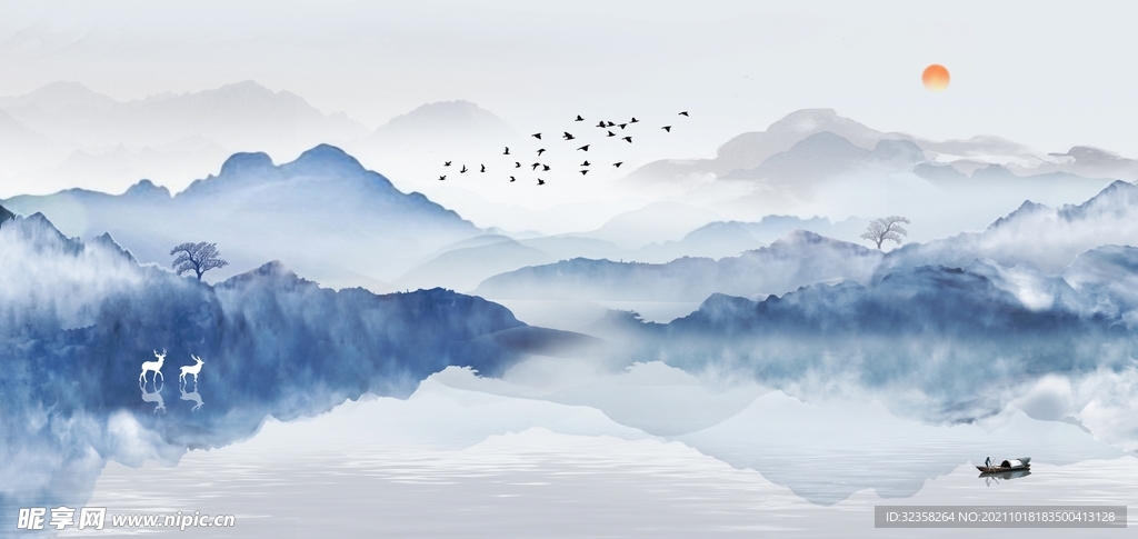 意境禅意山水水墨画