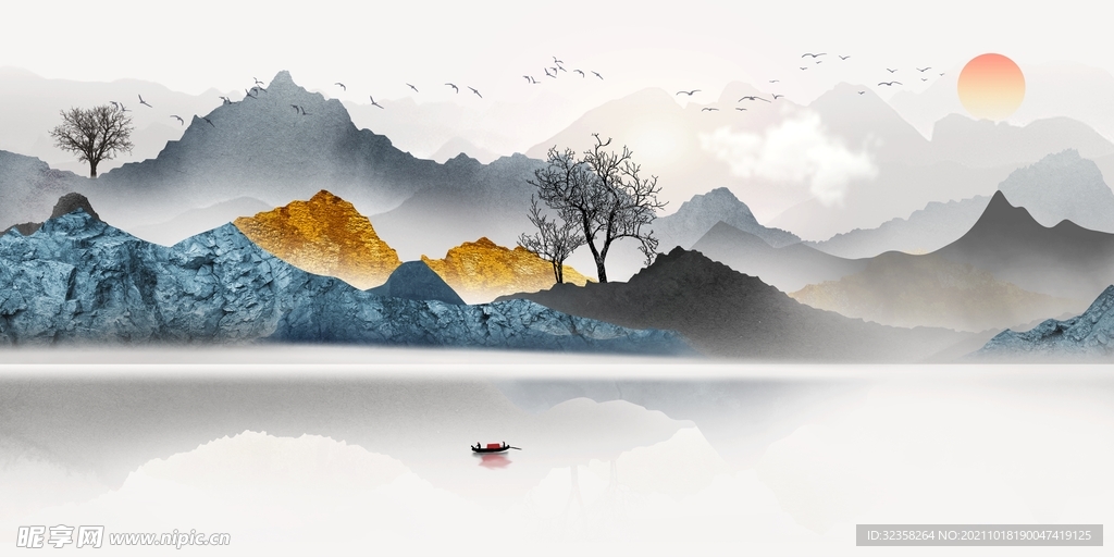 意境禅意山水水墨画