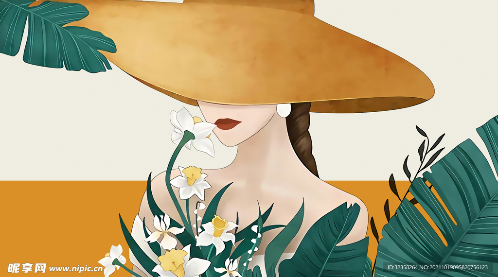 抽象美女植物装饰画