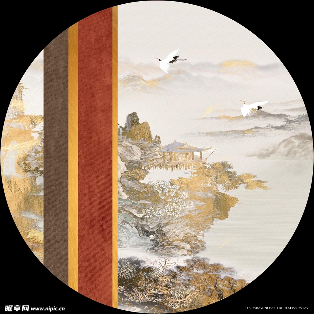 中式山水线条国画装饰画