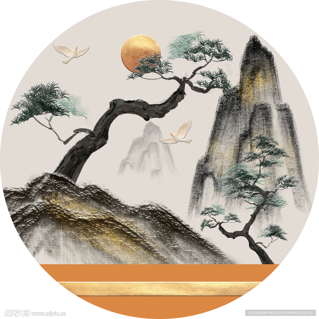 中式山水线条国画装饰画