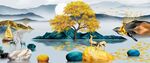金色麋鹿山水发财鹿装饰画