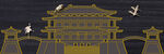 中式山水线条仙鹤国画装饰画