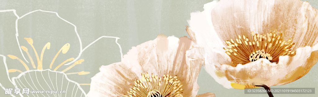 金色花卉花朵装饰画