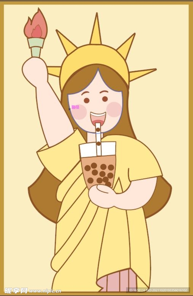 自由女神卡通奶茶壁画