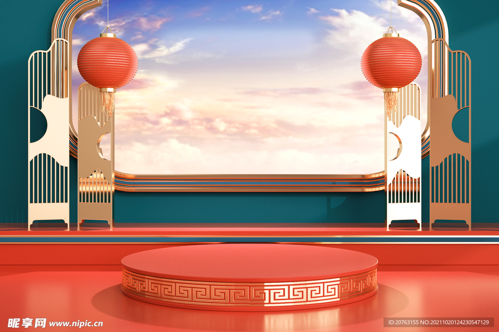 电商海报背景 C4D国风背景 