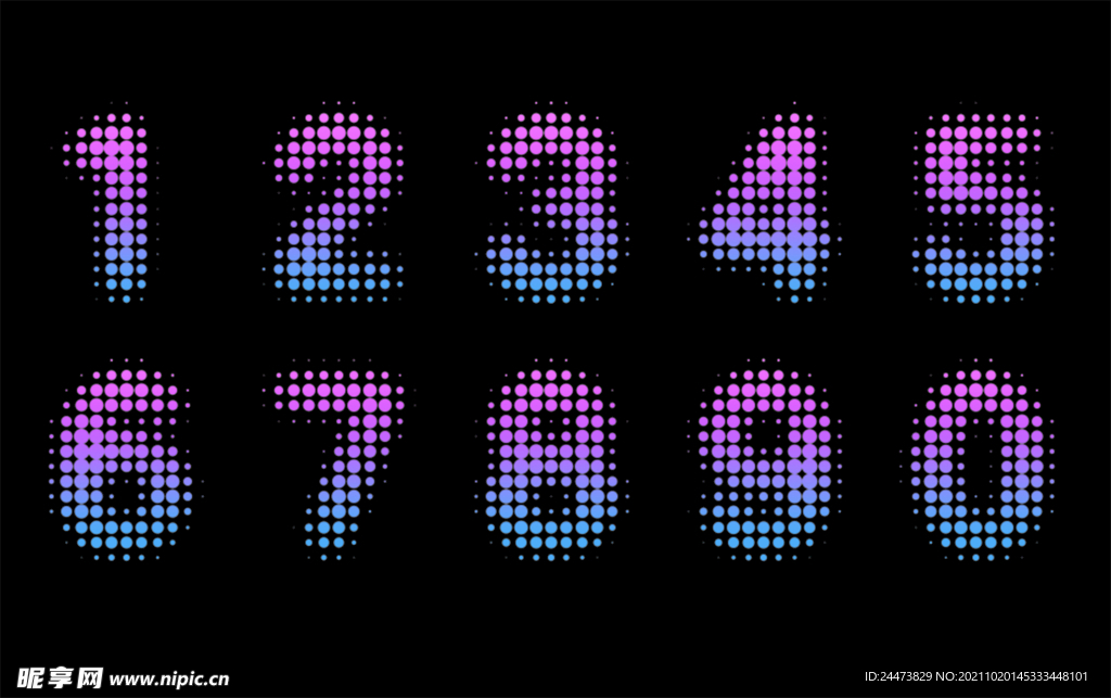 原创彩色波点数字艺术字圆点字