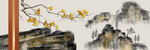 中式山水银杏叶线条国画装饰画