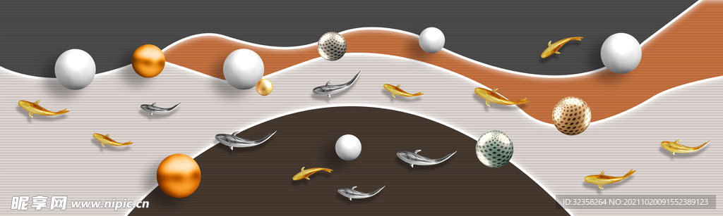 抽象九鱼图几何图形装饰画