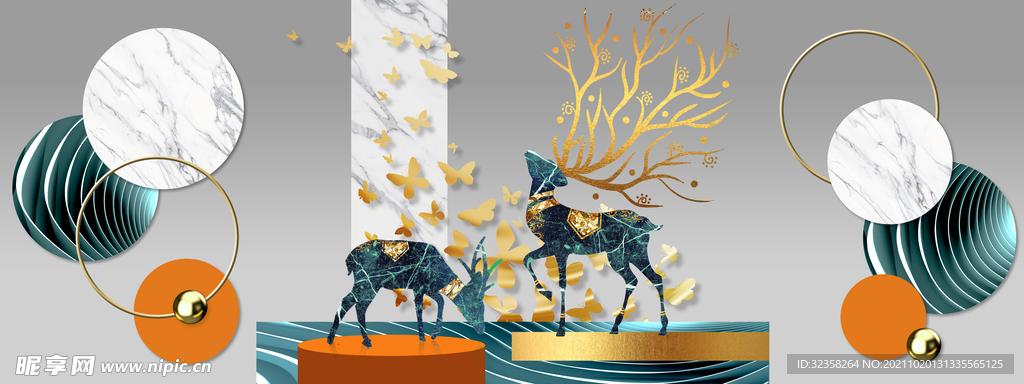 抽象麋鹿几何图形装饰画