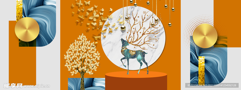 抽象麋鹿几何图形装饰画