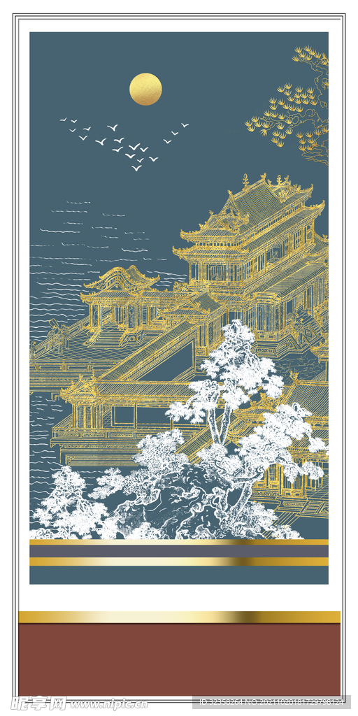 中式山水线条国画装饰画