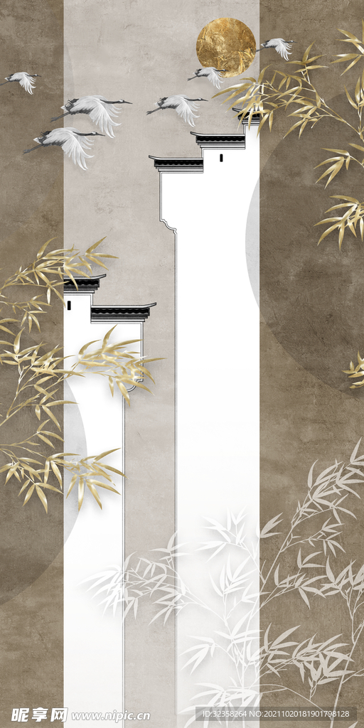 中式山水竹韵国画装饰画