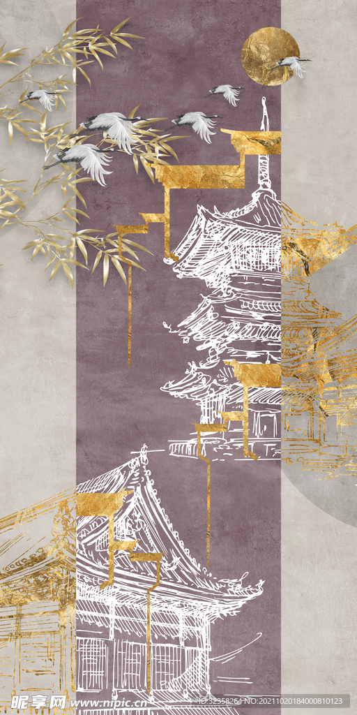 中式山水竹韵国画装饰画