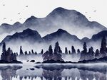 水彩水墨山水画