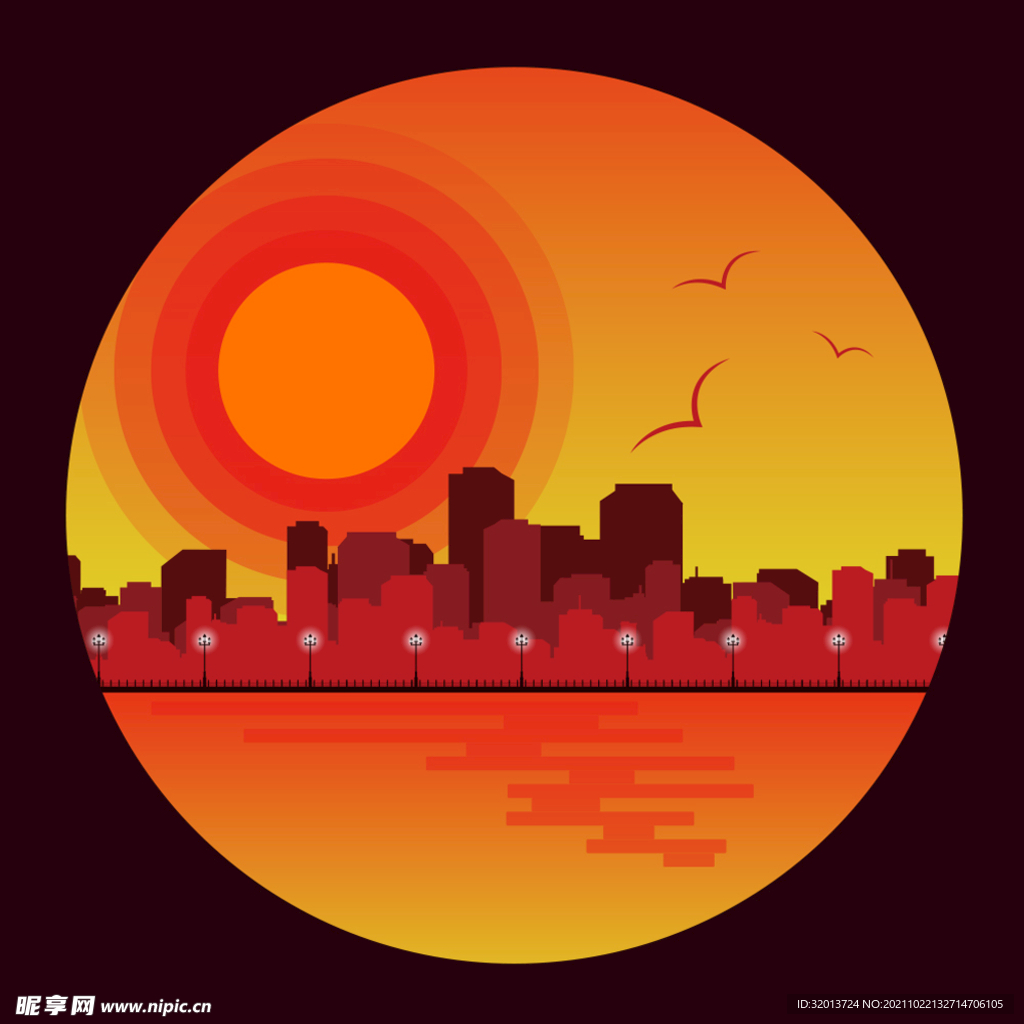 矢量AI图形夕阳微光插画