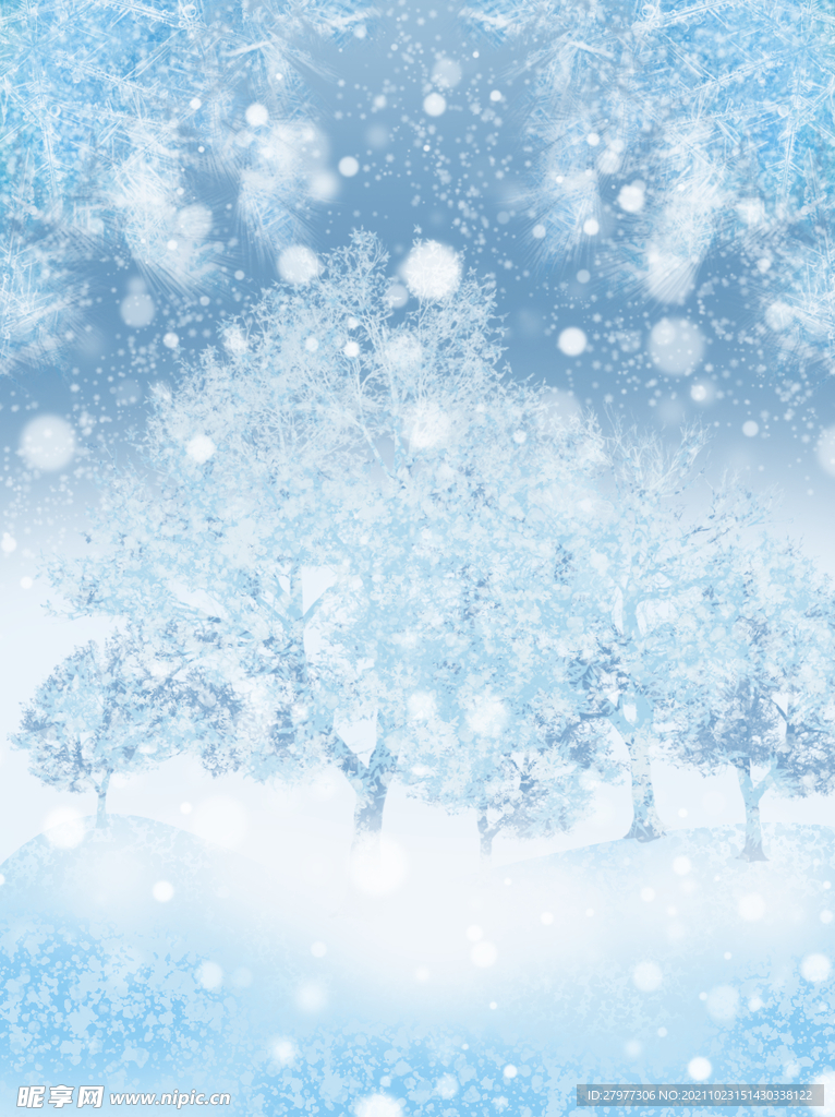 圣诞节冰雪树枝冬季雪花浪漫唯美