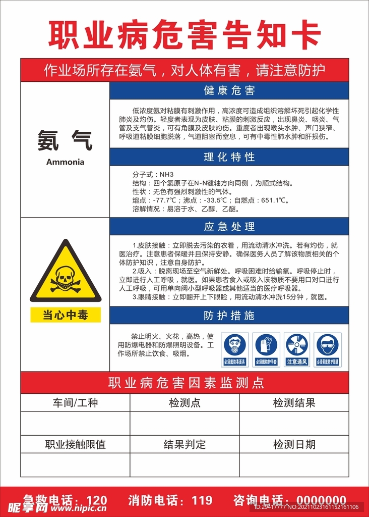 职业病危害告知卡 氨气