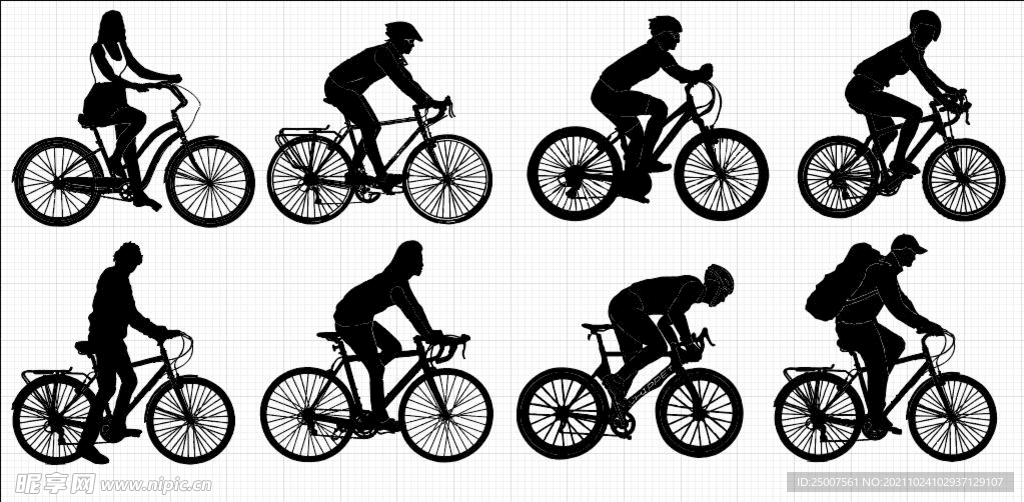 自行车剪影 骑车矢量图