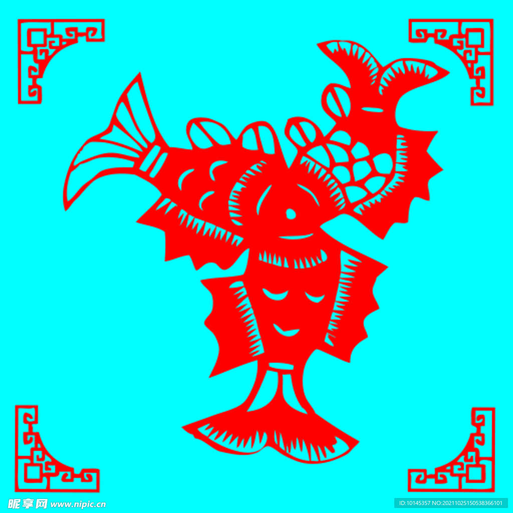 三鱼剪纸