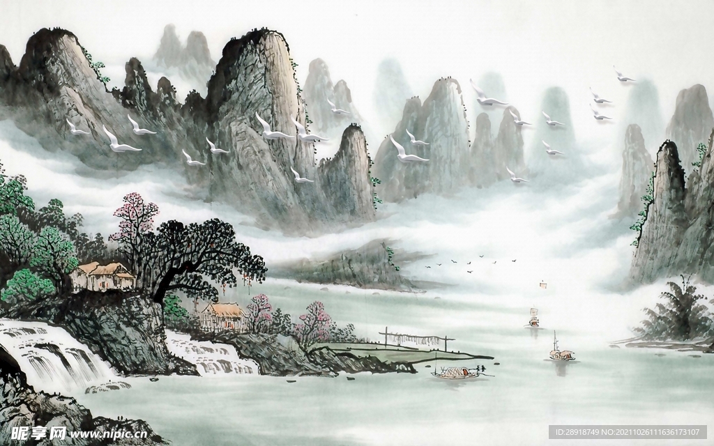 新中式国画山水背景墙