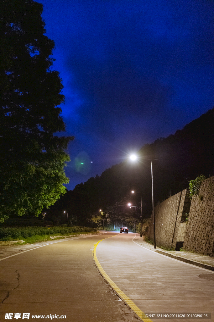 杭州梅家坞道路夜景